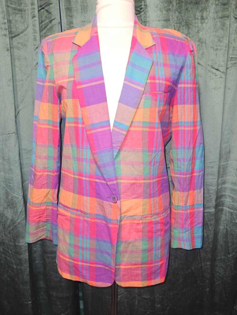 Vintage Izod Hand Woven Madras Plaid Blazer